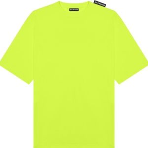Balenciaga Neon Lime Cotton Shoulder Tag T-Shirt - Size L - Unisex